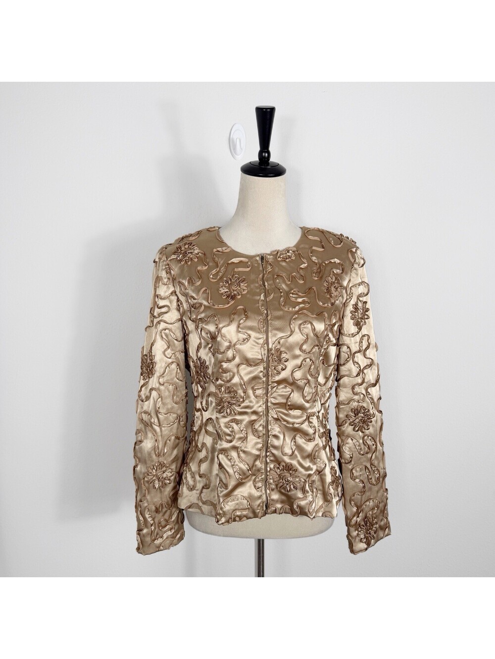 Vintage Joseph Ribkoff Jacket Gold Floral Appliqué Artsy Fancy Event Size 8